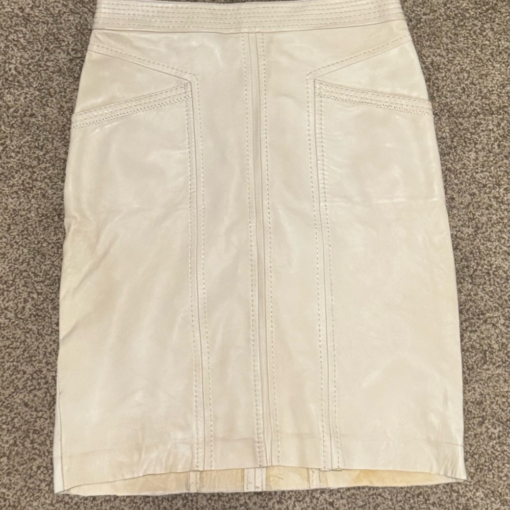 BCBGMaxAzria Cream Leather Pencil Skirt